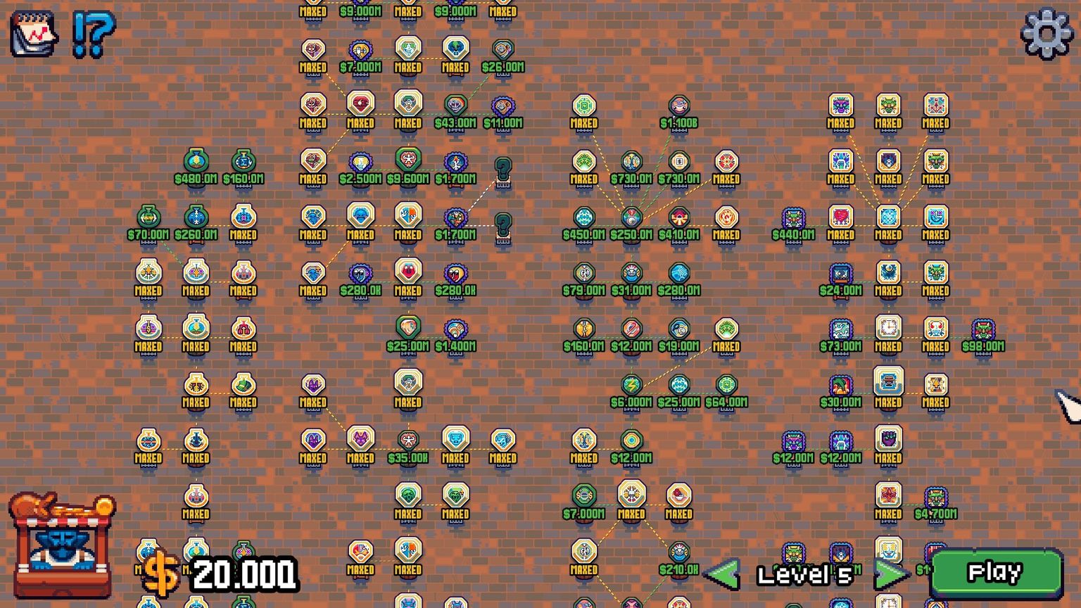 The redesigned upgrade tree, every branch a column on one screen